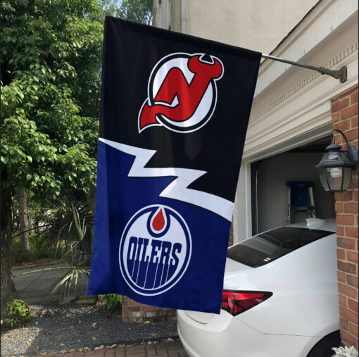 Devils vs Oilers House Divided Flag, NHL House Divided Flag