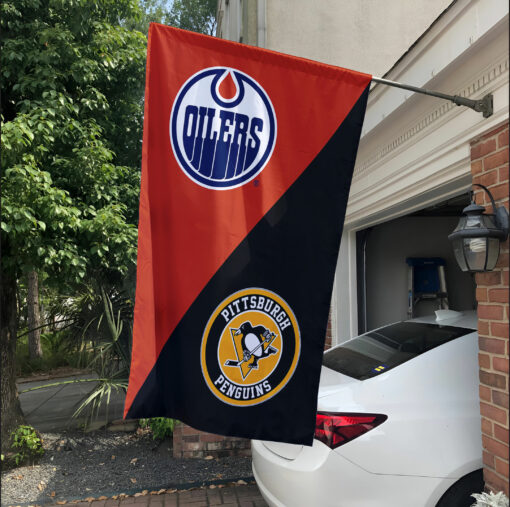 Oilers vs Penguins House Divided Flag, NHL House Divided Flag