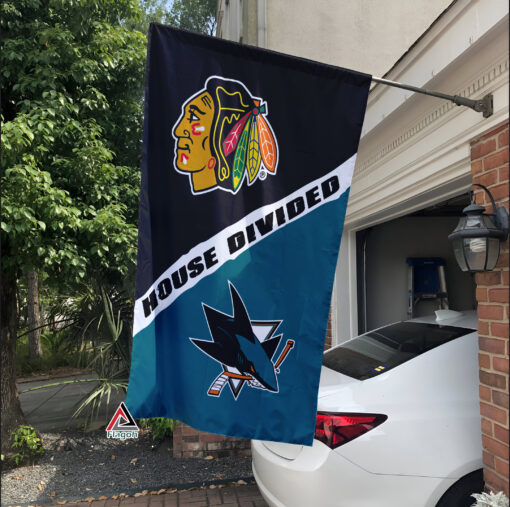 Blackhawks vs Sharks House Divided Flag, NHL House Divided Flag