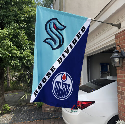 Kraken vs Oilers House Divided Flag, NHL House Divided Flag