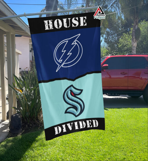 Lightning vs Kraken House Divided Flag, NHL House Divided Flag