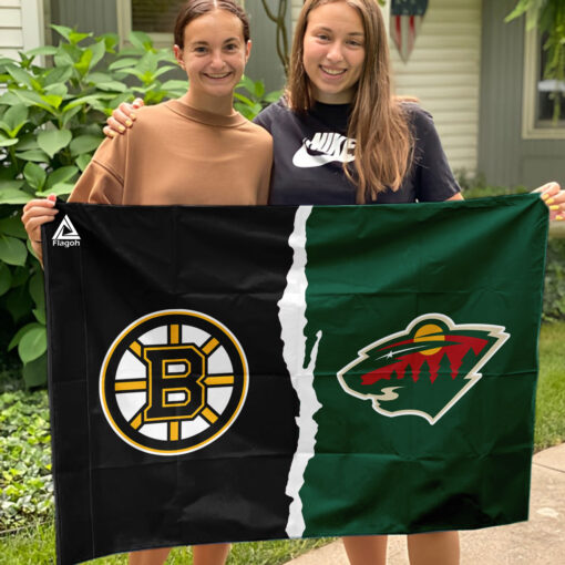 Bruins vs Wild House Divided Flag, NHL House Divided Flag