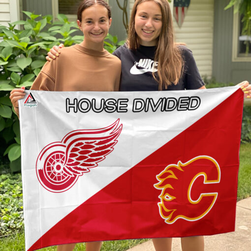 Red Wings vs Flames House Divided Flag, NHL House Divided Flag
