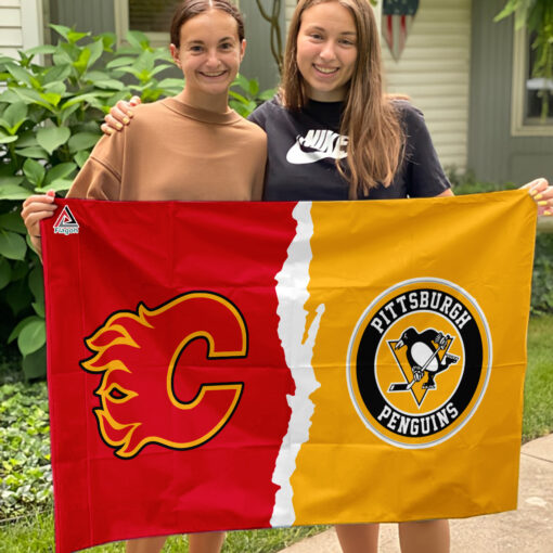 Flames vs Penguins House Divided Flag, NHL House Divided Flag