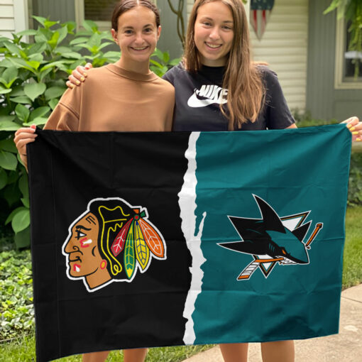 Blackhawks vs Sharks House Divided Flag, NHL House Divided Flag