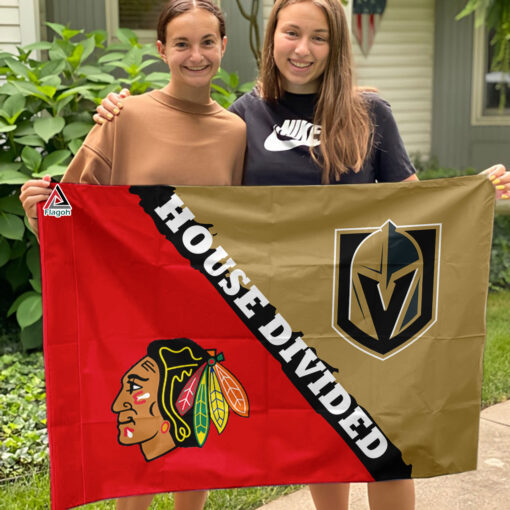 Golden Knights vs Blackhawks House Divided Flag, NHL House Divided Flag
