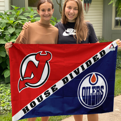 Devils vs Oilers House Divided Flag, NHL House Divided Flag