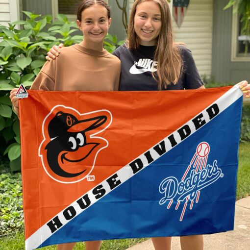 Orioles vs Dodgers House Divided Flag, MLB House Divided Flag