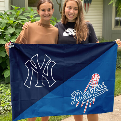 Yankees vs Dodgers House Divided Flag, MLB House Divided Flag