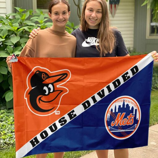 Orioles vs Mets House Divided Flag, MLB House Divided Flag