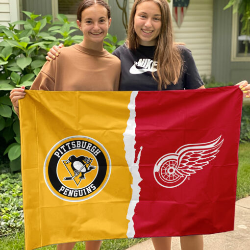 Penguins vs Red Wings House Divided Flag, NHL House Divided Flag