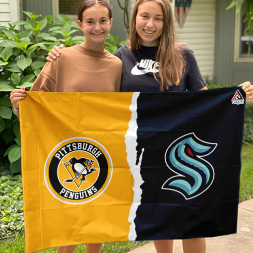 Penguins vs Kraken House Divided Flag, NHL House Divided Flag