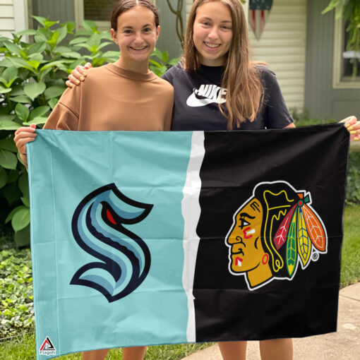Kraken vs Blackhawks House Divided Flag, NHL House Divided Flag