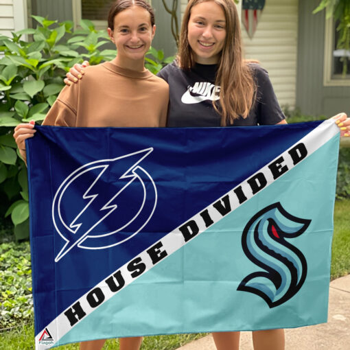 Lightning vs Kraken House Divided Flag, NHL House Divided Flag