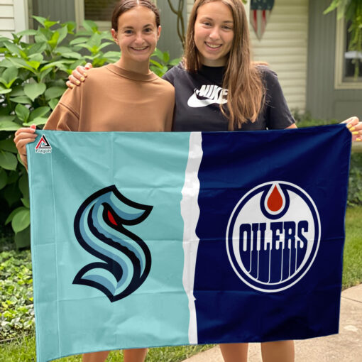 Kraken vs Oilers House Divided Flag, NHL House Divided Flag