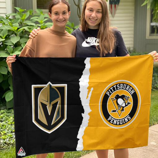 Golden Knights vs Penguins House Divided Flag, NHL House Divided Flag