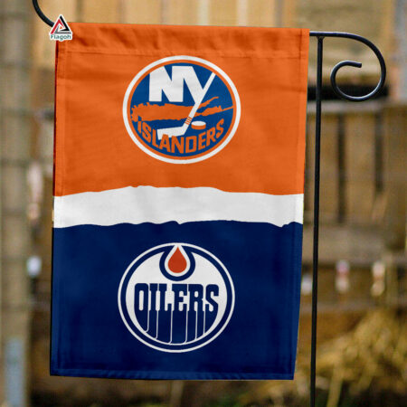 Islanders vs Oilers House Divided Flag, NHL House Divided Flag