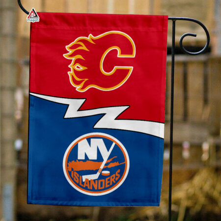 Flames vs Islanders House Divided Flag, NHL House Divided Flag