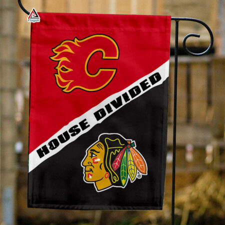 Flames vs Blackhawks House Divided Flag, NHL House Divided Flag