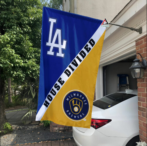Dodgers vs Brewers House Divided Flag, MLB House Divided Flag