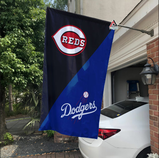 Reds vs Dodgers House Divided Flag, MLB House Divided Flag