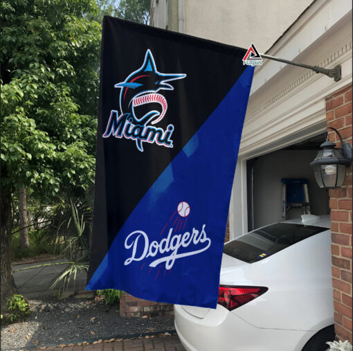 Marlins vs Dodgers House Divided Flag, MLB House Divided Flag