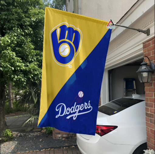 Brewers vs Dodgers House Divided Flag, MLB House Divided Flag