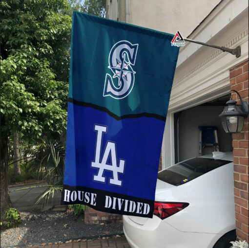 Mariners vs Dodgers House Divided Flag, MLB House Divided Flag