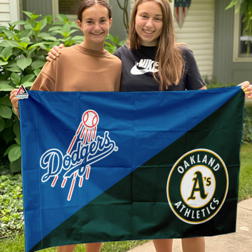 Dodgers vs Athletics House Divided Flag, MLB House Divided Flag