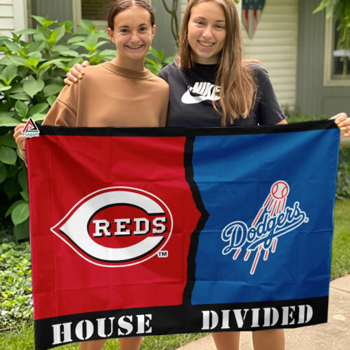 Reds vs Dodgers House Divided Flag, MLB House Divided Flag