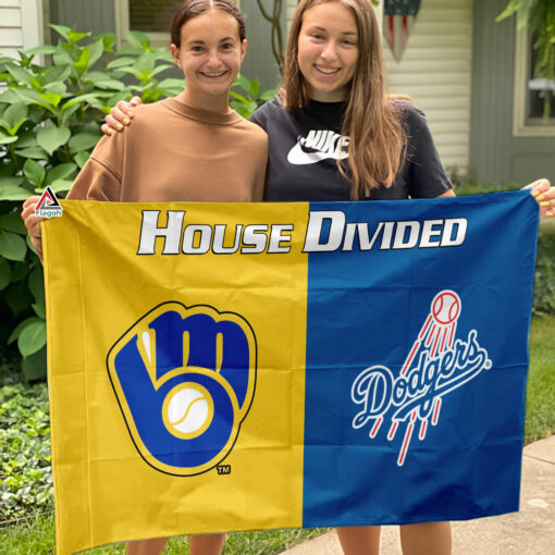 Brewers vs Dodgers House Divided Flag, MLB House Divided Flag
