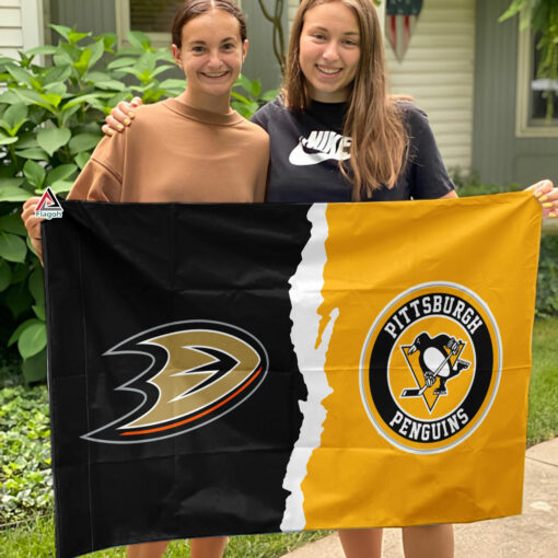 Ducks vs Penguins House Divided Flag, NHL House Divided Flag