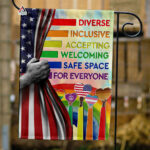 Diverse Inclusive Accepting Welcoming Safe Space For Everyone Flag, LGBT Home Decor, Rainbow Welcome Home Flag