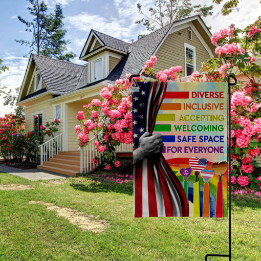 Diverse Inclusive Accepting Welcoming Safe Space For Everyone Flag, LGBT Home Decor, Rainbow Welcome Home Flag