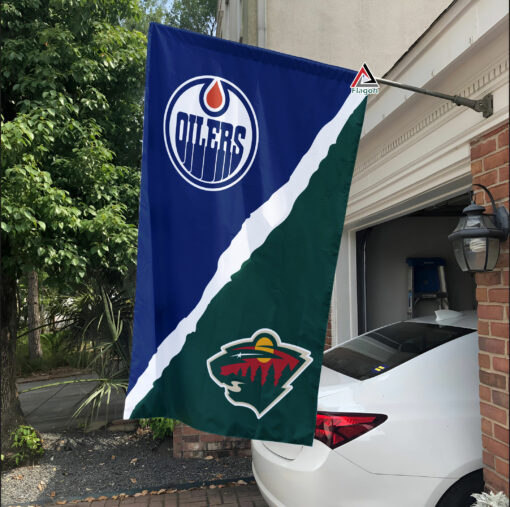 Oilers vs Wild House Divided Flag, NHL House Divided Flag