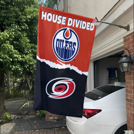 Oilers vs Hurricanes House Divided Flag, NHL House Divided Flag