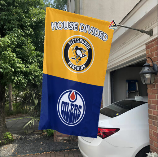 Penguins vs Oilers House Divided Flag, NHL House Divided Flag