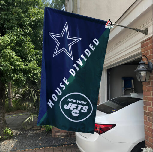 Cowboys vs Jets House Divided Flag, NFL House Divided Flag