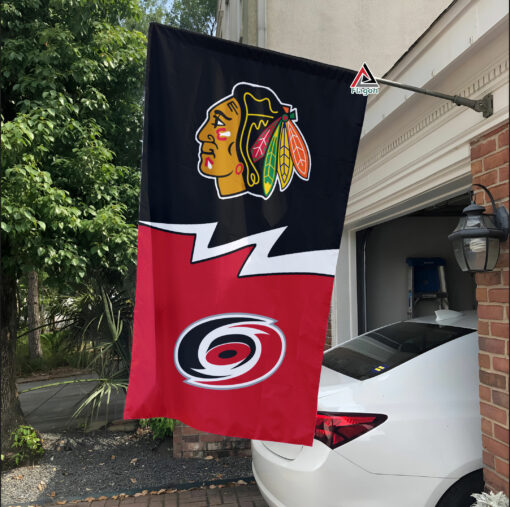 Blackhawks vs Hurricanes House Divided Flag, NHL House Divided Flag