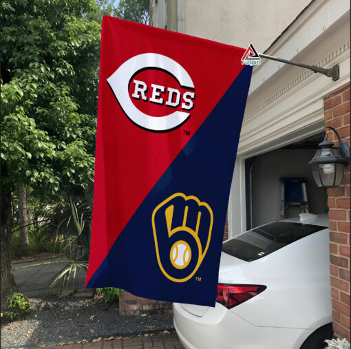 Reds vs Brewers House Divided Flag, MLB House Divided Flag