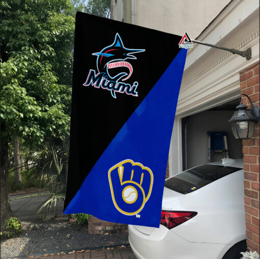 Marlins vs Brewers House Divided Flag, MLB House Divided Flag