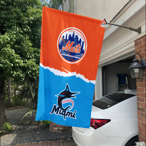 Mets vs Marlins House Divided Flag, MLB House Divided Flag