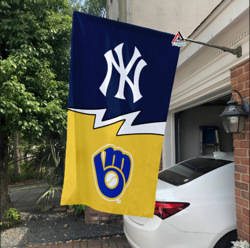 Yankees vs Brewers House Divided Flag, MLB House Divided Flag