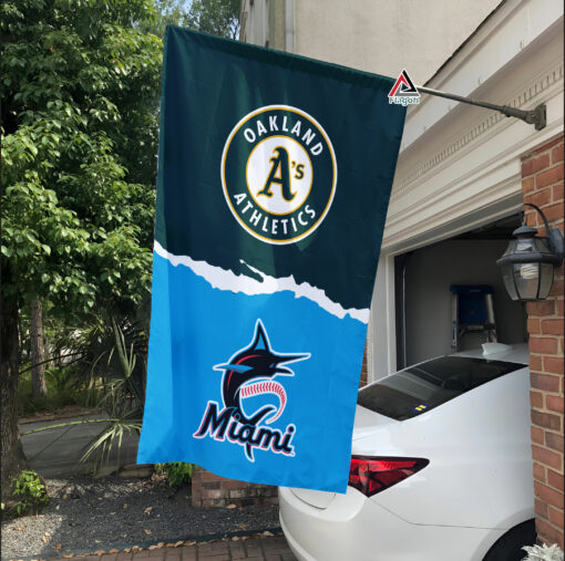 Athletics vs Marlins House Divided Flag, MLB House Divided Flag