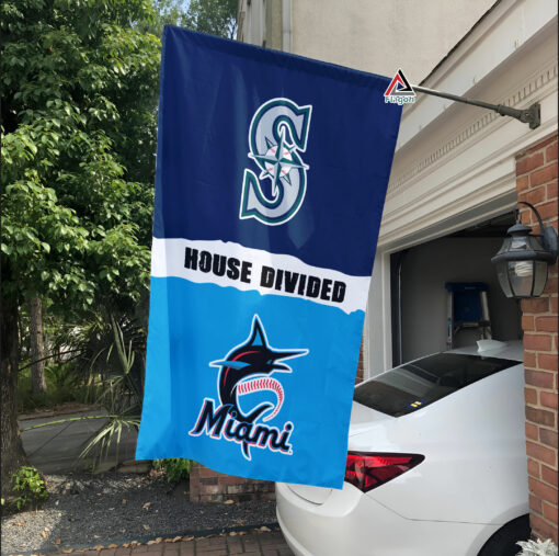 Mariners vs Marlins House Divided Flag, MLB House Divided Flag