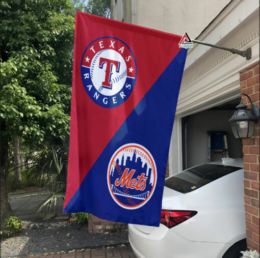 Rangers vs Mets House Divided Flag, MLB House Divided Flag