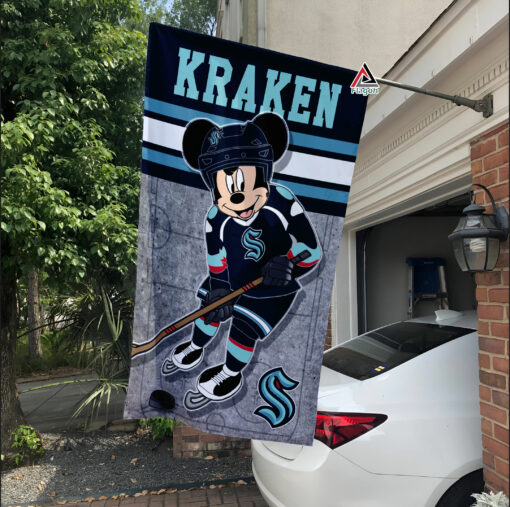 Seattle Kraken x Mickey Hockey Flag, Seattle Kraken Flag, NHL Premium Flag