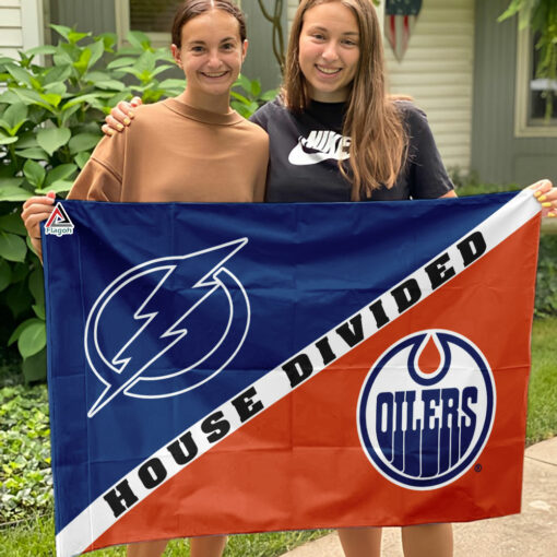 Lightning vs Oilers House Divided Flag, NHL House Divided Flag