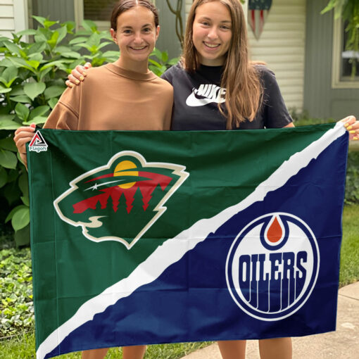 Wild vs Oilers House Divided Flag, NHL House Divided Flag