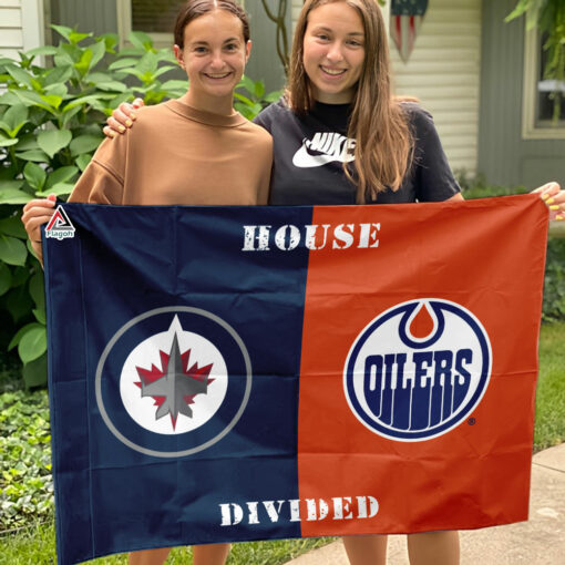 Jets vs Oilers House Divided Flag, NHL House Divided Flag